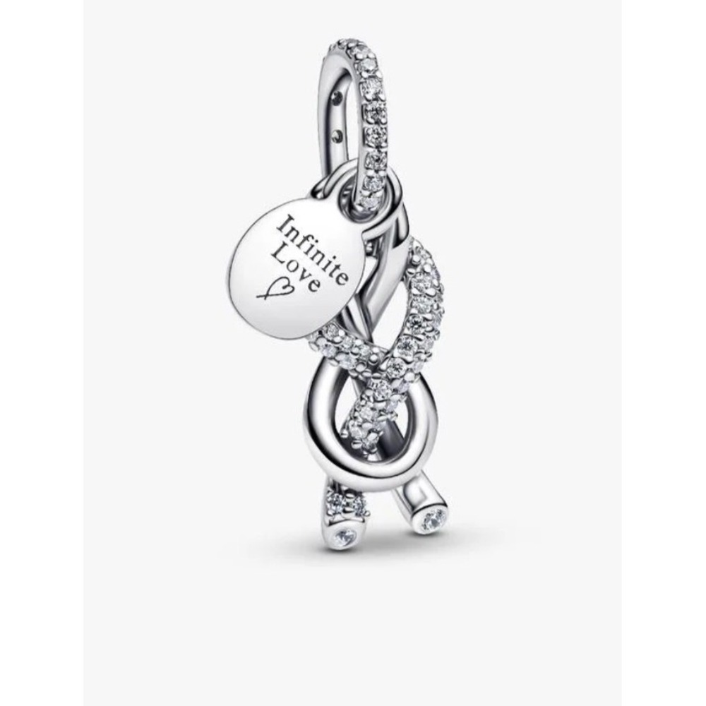NEW Pandora Pavé Infinity Knot Dangle Charm Sterling Silver CZ Infinite Love